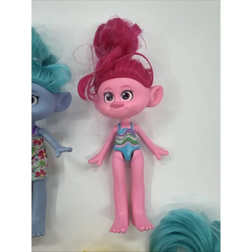 2022 Mattel Dreamworks Trolls Doll Lot of 5 Blue Pink Yellow Hair Band Together